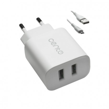 Incarcator Voiaj CENTO P213 MicroUSB 2USB/2A Alb
